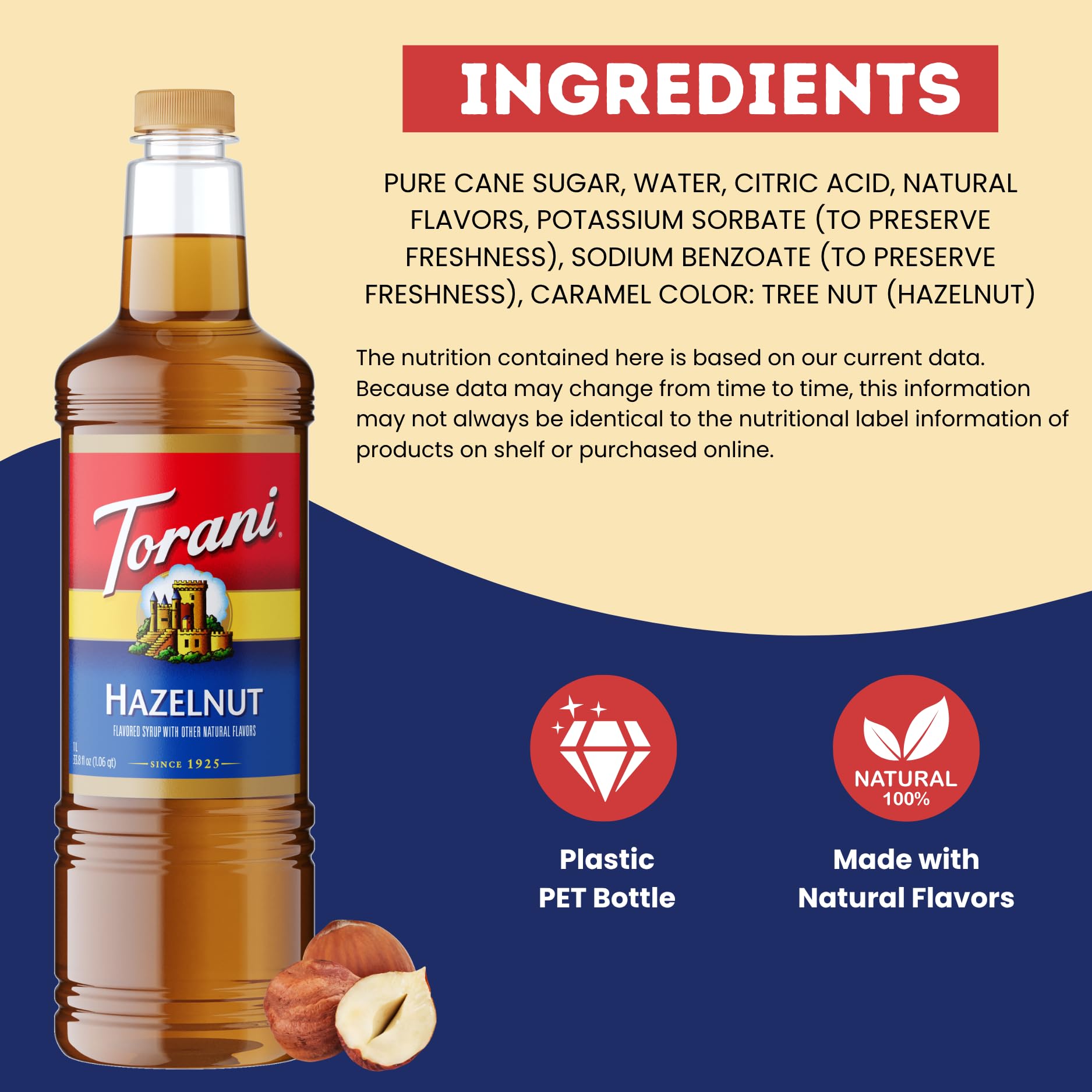 Amazon.com : Torani Hazelnut Syrup 1L with Pump Coffee Flavoring
